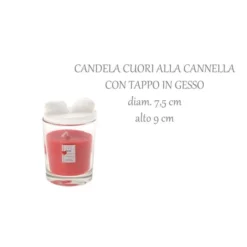 Mercury - Candela Rossa Alla Cannella Con Tappo Cuori In Gesso 7,5 Cm